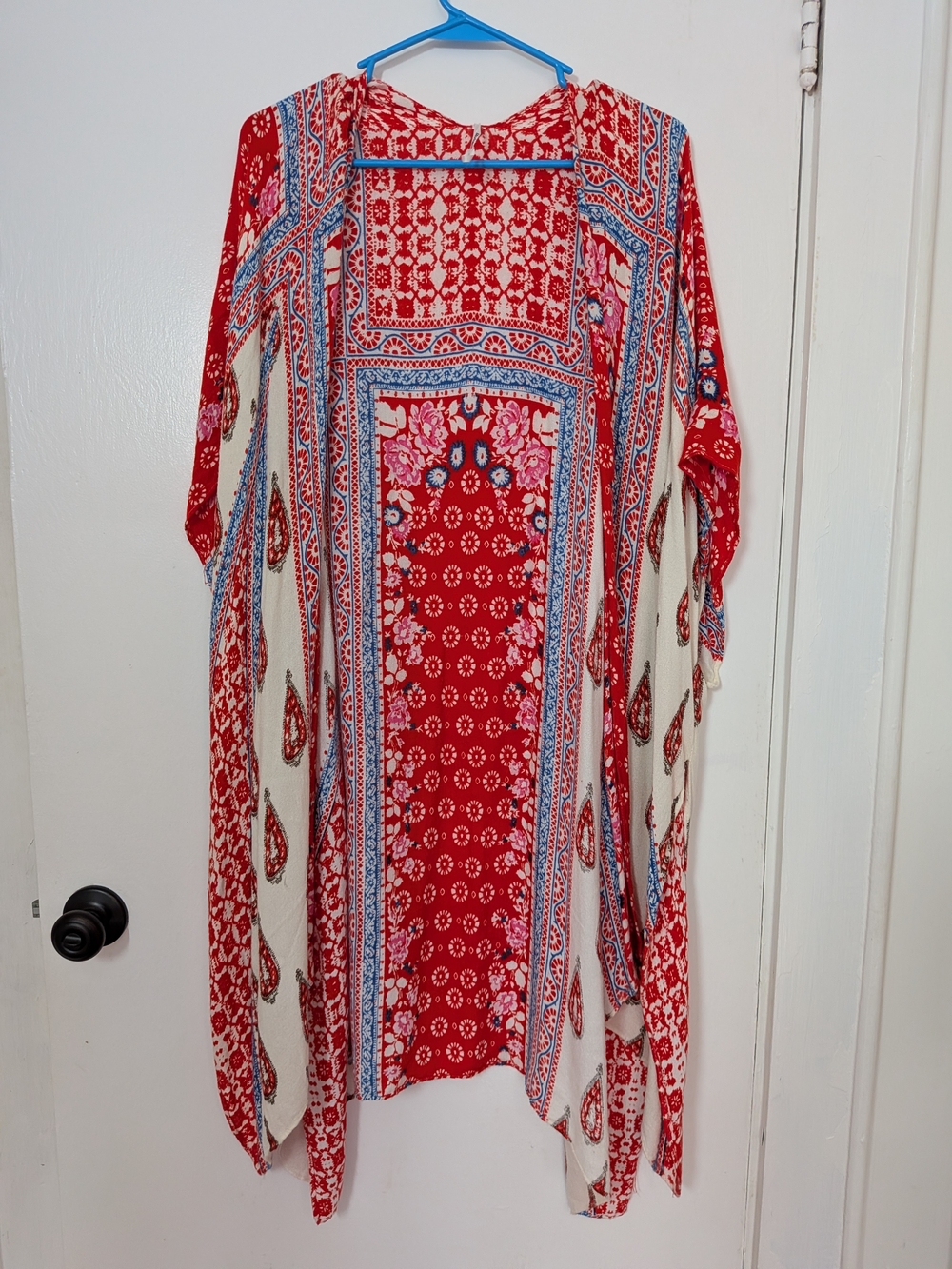 Bohemian Red Floral Kimono Cardigan - Women Tops